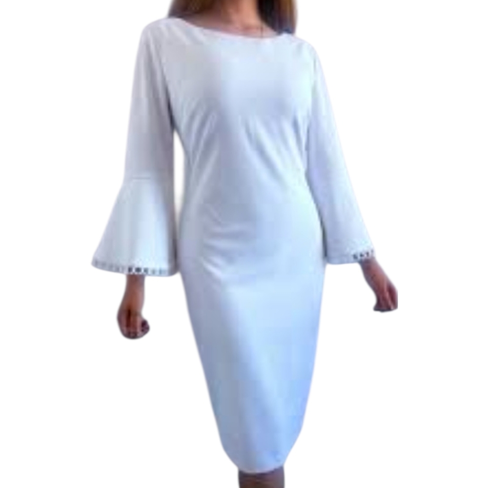 Calvin Klein White Poet Sleeve Sheath Dress Size 10